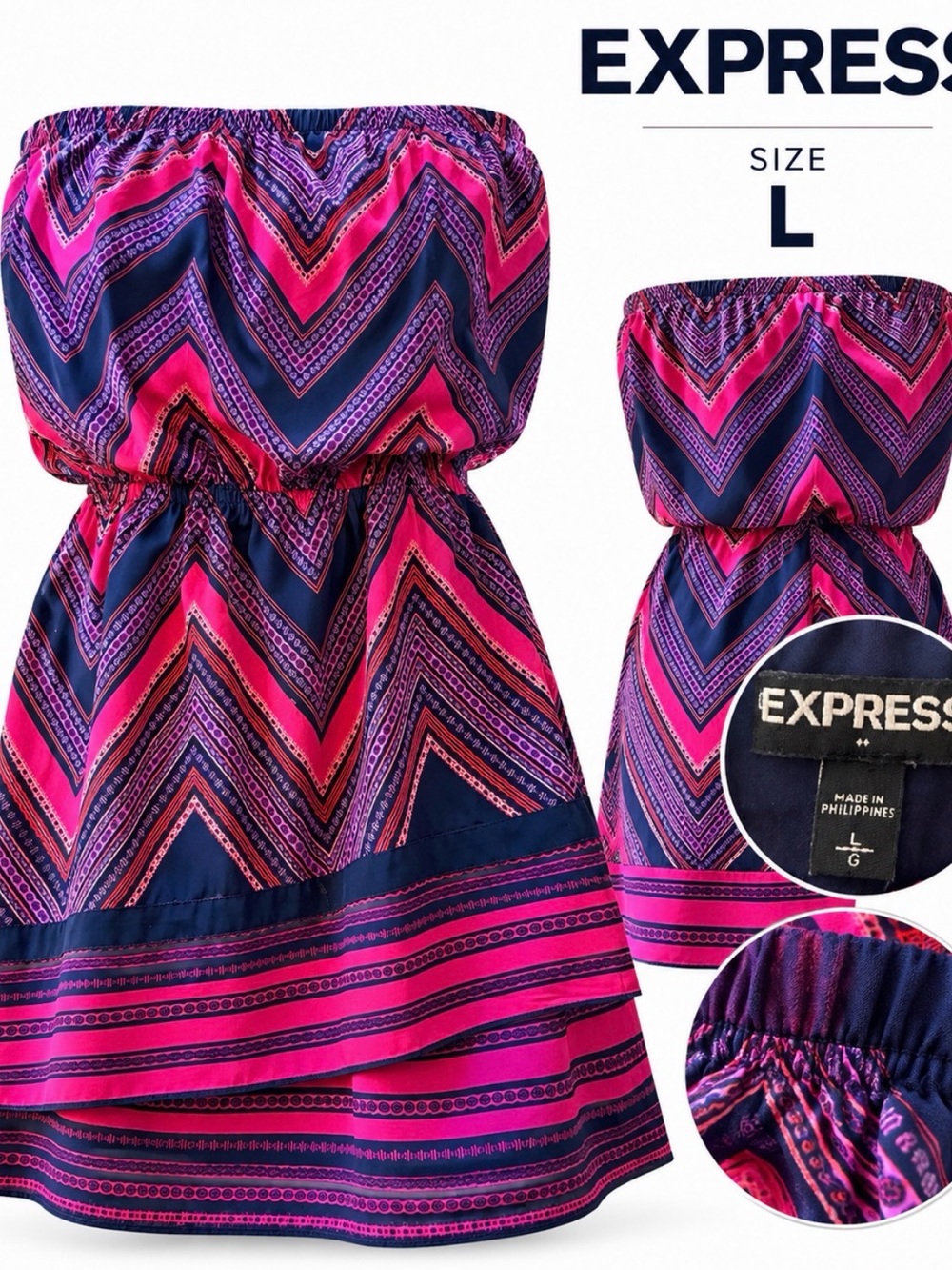 Express Girls' Pink & Navy Chevron Strapless Sundress